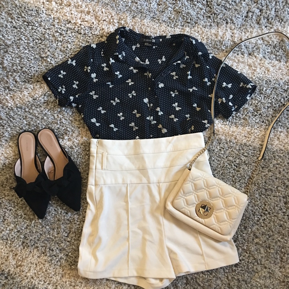 Forever 21 Sheer Polkadot and Bow Button Down